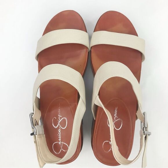 Jessica Simpson CRYSTIL Cream Brown Chunky Wood Platform Sandals - Picture 6 of 16
